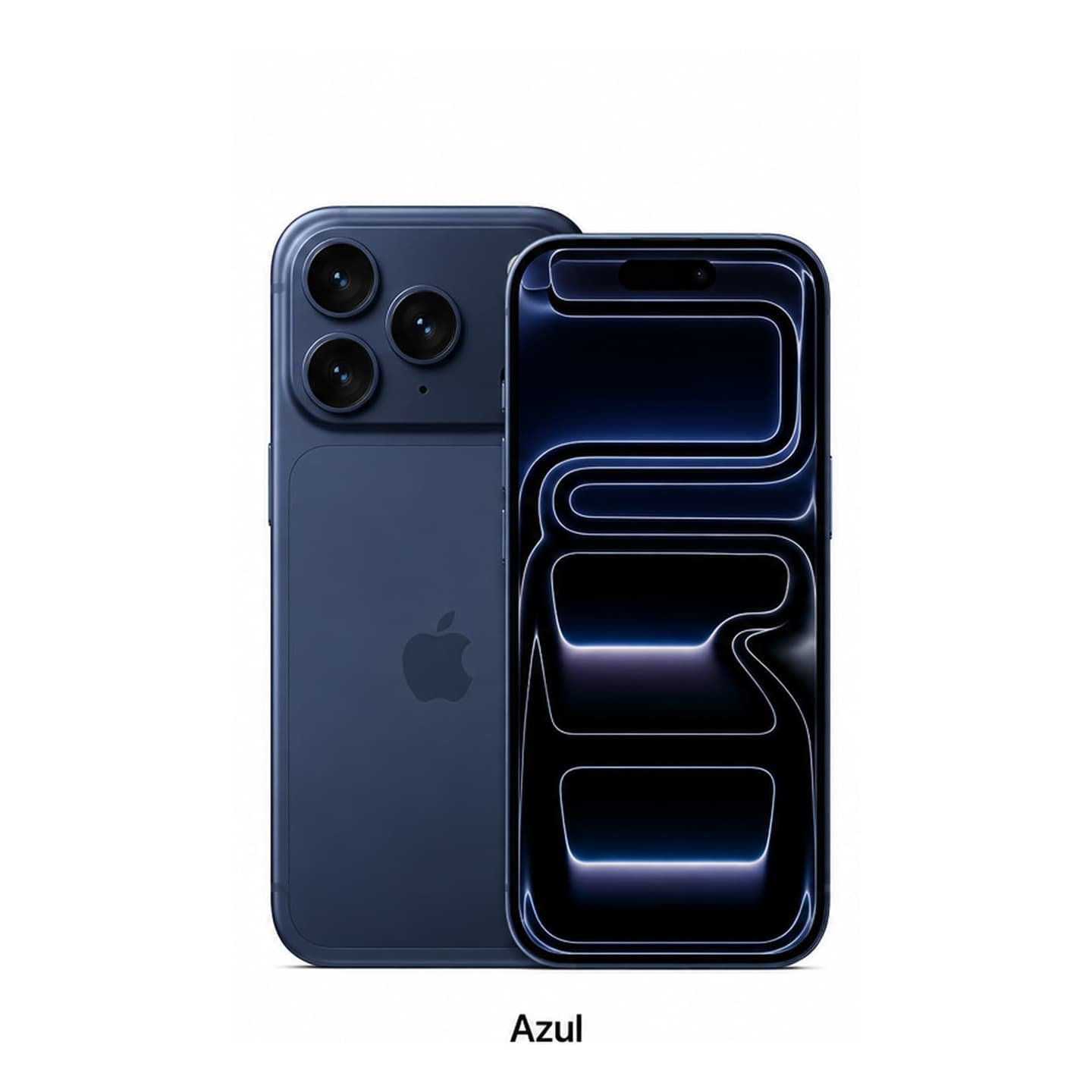 iPhone 17 Pro azul, frente e verso.